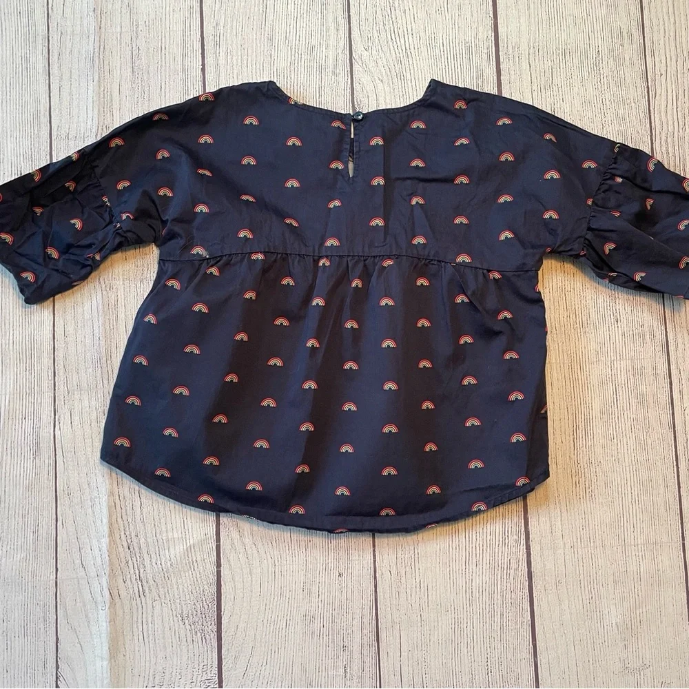 Gymboree So Ready For School Navy Blue Rainbow Top Size Medium (7-8)